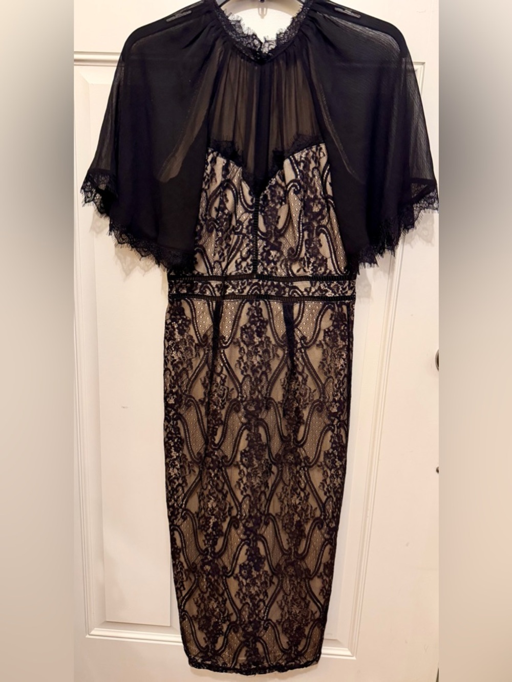 Vici Black Lace Midi Dress with Sheer Capelet - Picture 5 of 6